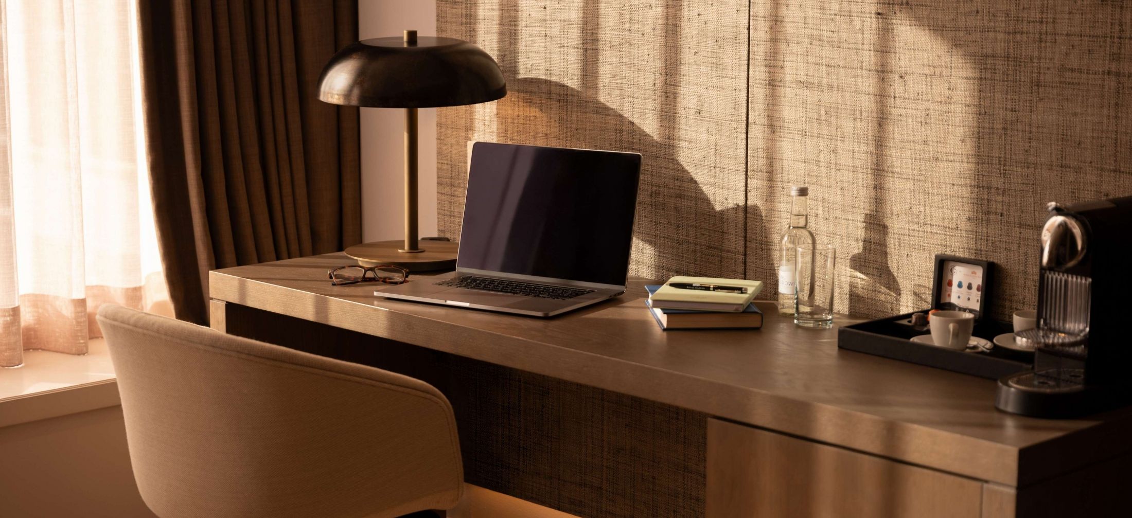 Desk at the newly refurbished guest room at Royal Garden Hotel