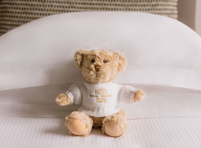 Charlie, the teddy bear from Royal Garden Hotel.